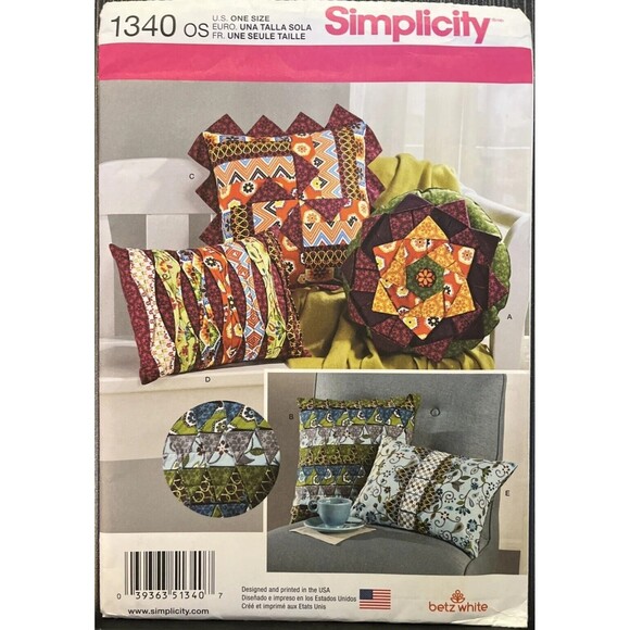 Simplicity Pattern #1340 Decorative Patchwork Pillows Square Rectangle Uncut - Picture 1 of 7
